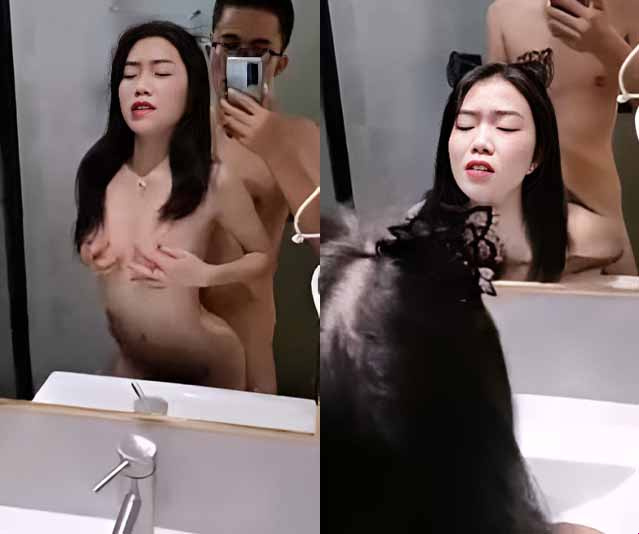 鏡の前で妹を後背位